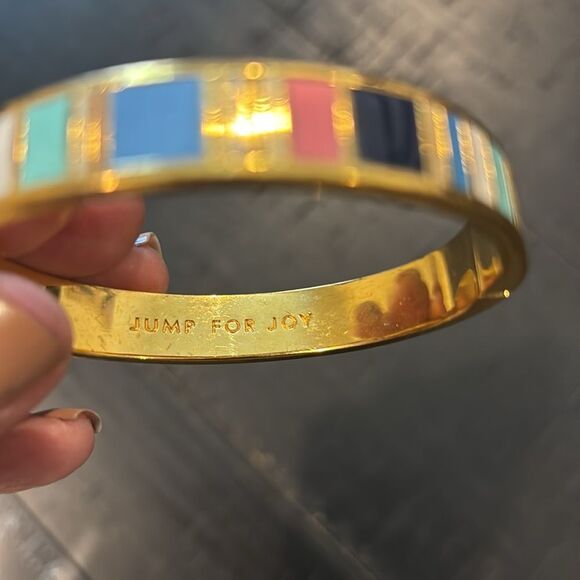 Kate Spade 'Jump for Joy' Idiom Bangle Bracelet, Multi Colorful Gold-Tone - Picture 8 of 10